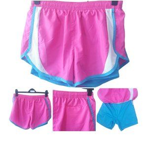 Velocity women sz L Activewear Pink Blue Pull On shorts Adjustable drawstring